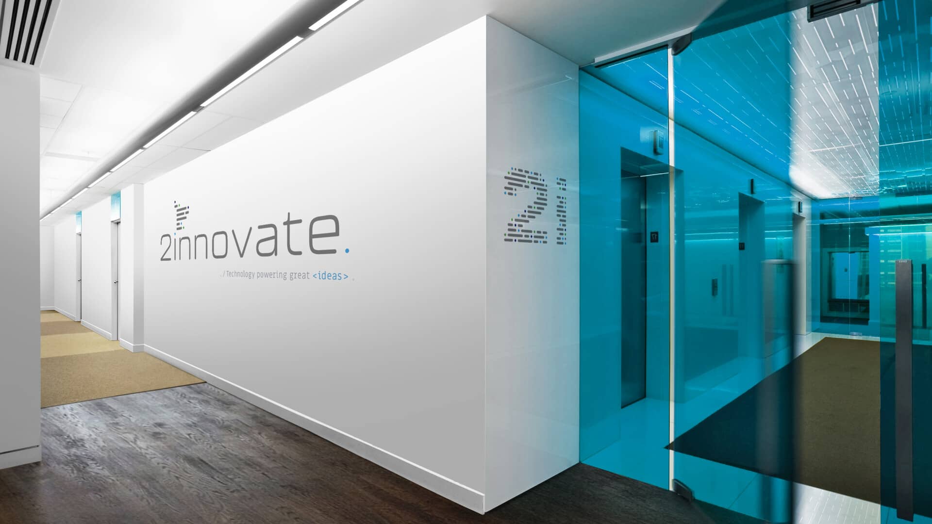 Office space with 2innovate's signage on the wall
